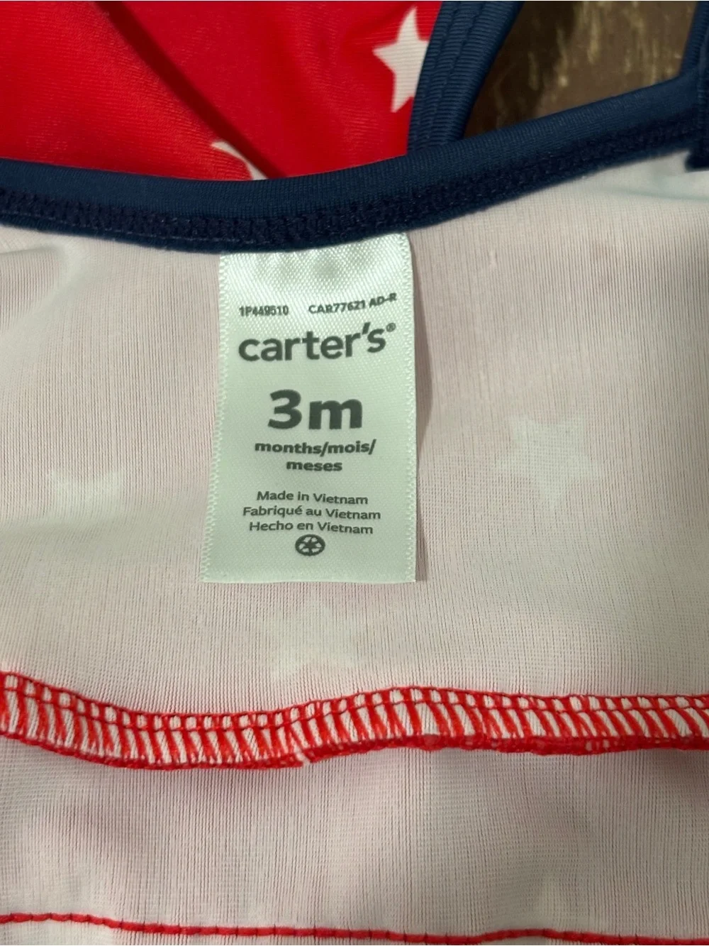 Carter's Red One-Piece Swimsuit with White Stars and Navy Trim 3 months